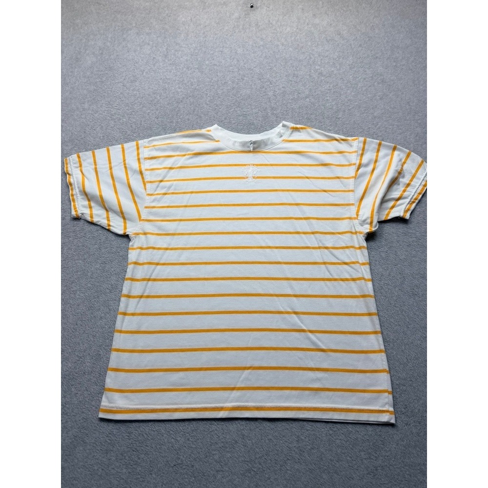 Vintage Giorgio Beverly Hills Striped T-Shirt Yellow White Logo Crest Large